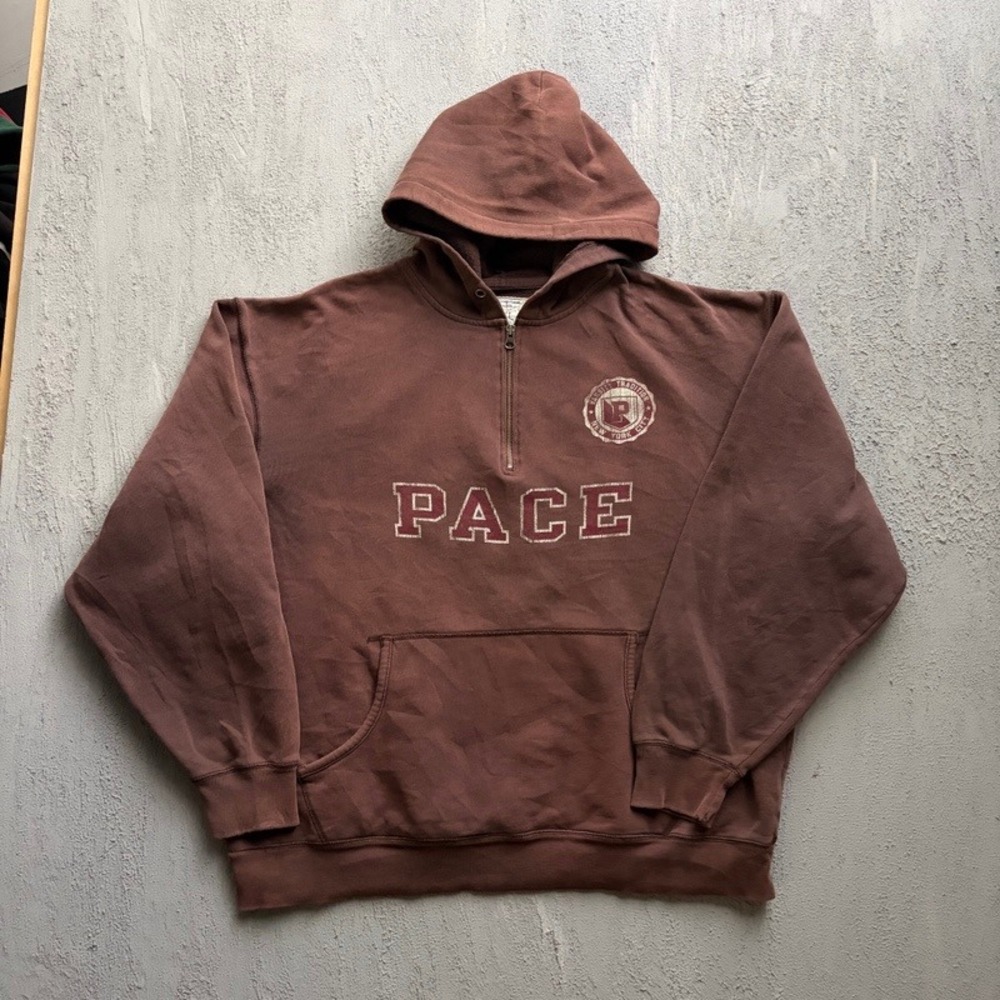 Vintage Champion Pace University Hoodie XXL Brown 2000s Y2K 1/4 Zip